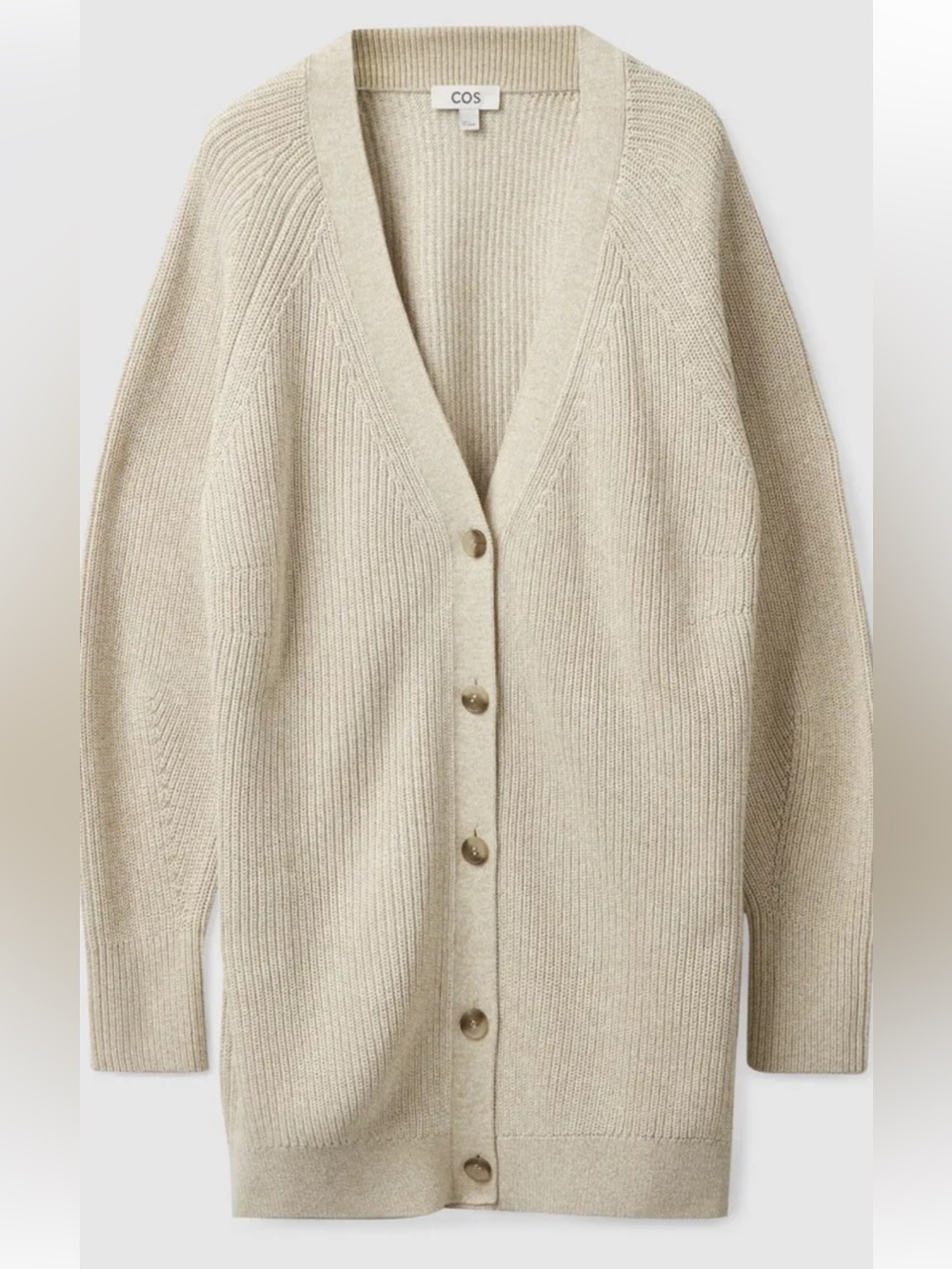COS Cotton Oversized Long Ribbed Knit Cardigan, Long Sleeve, Cream, Sz M NWOT